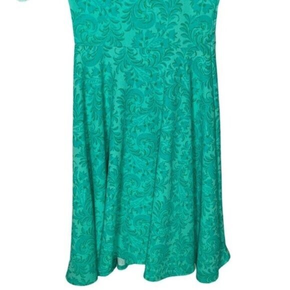LuLaRoe XS Green Fit Flare Dress Floral Damask Stretch Made in USA - Picture 9 of 10